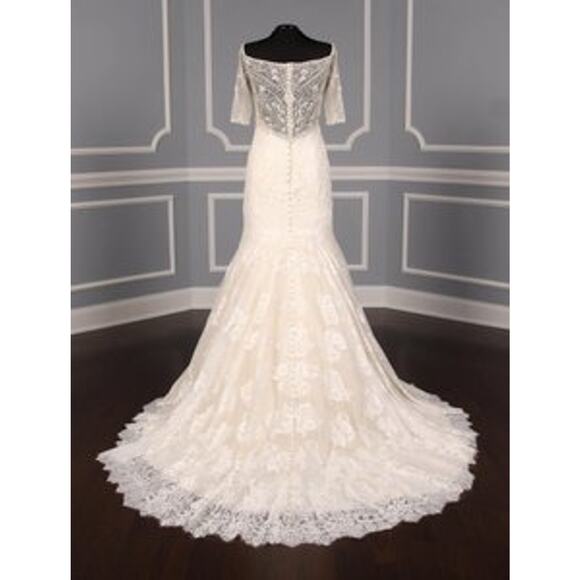 ALLURE BRIDALS C341 Ivory Silver Beading Lace Trumpet Short Sleeve Wedding Dress - Picture 2 of 12